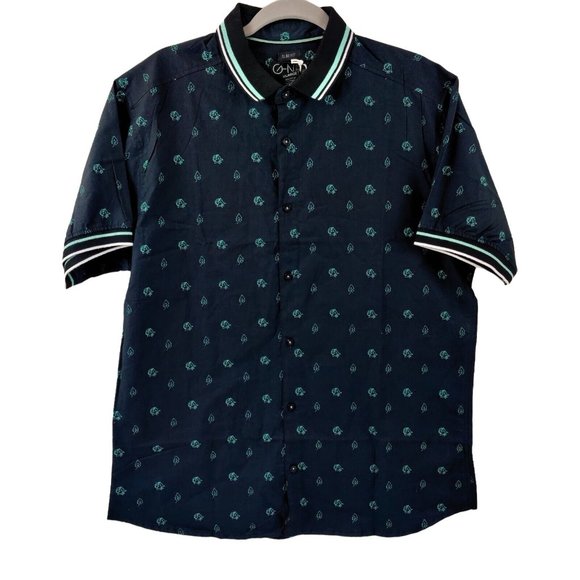 Mens G-NET Slim Fit Short Sleeve Button Down Shirt Blue Floral Size XL NWT - Picture 1 of 7